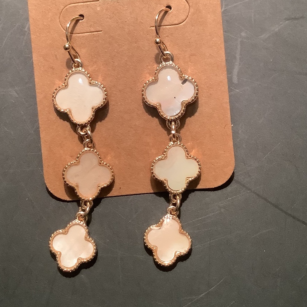 Mother of Pearl Clover Gold Dipped Dangle Earrings